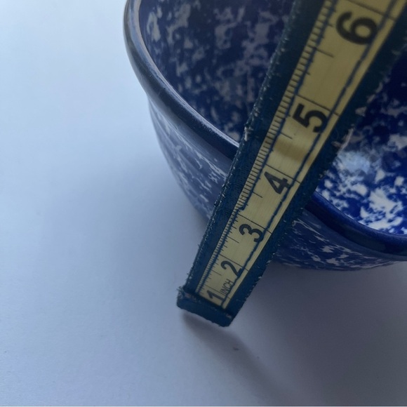 Blue & White Spongeware Heart Shaped Bowl, Studio Pottery Signed - Picture 6 of 7